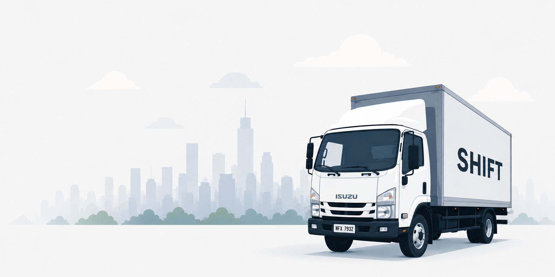 White Shift freight truck driving on a city highway